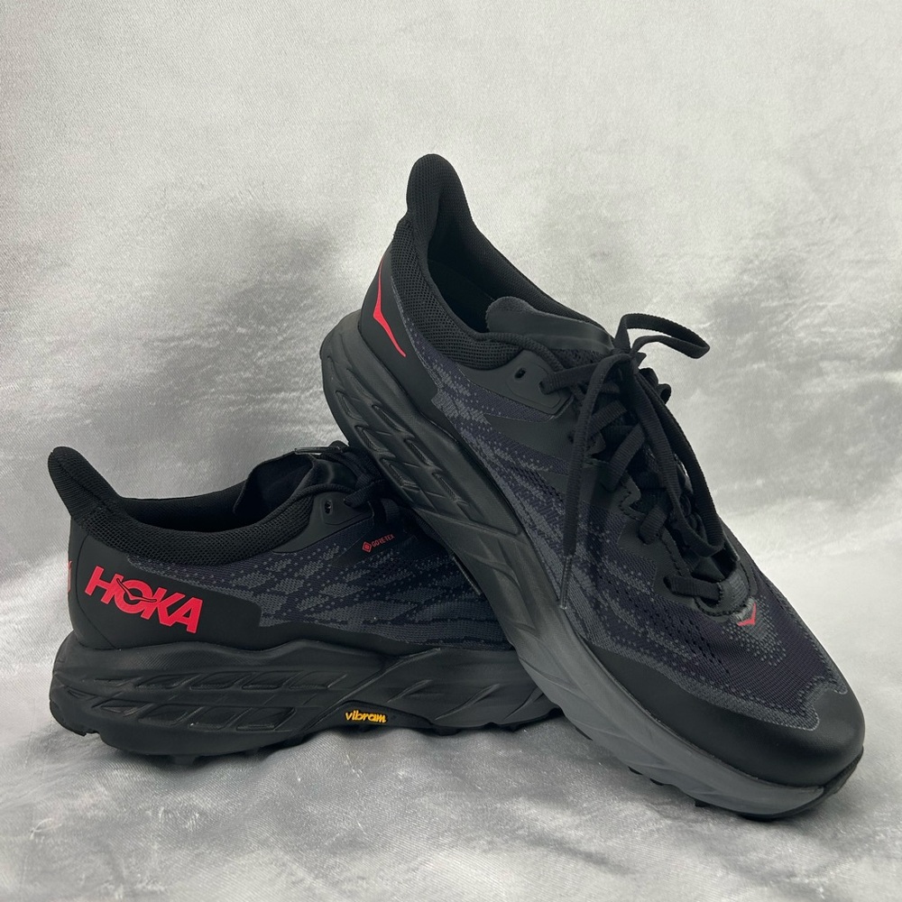 Hoka Womens Speedgoat 5 GTX Gore-Tex Spikes Shoes Size 9B Black Red - Picture 2 of 9